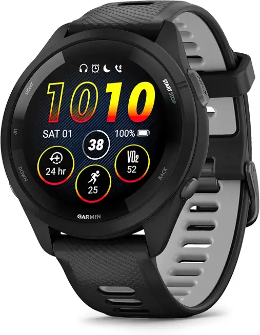 Garmin Forerunner® 265, Running Smartwatch, 46mm, Black/Powder Gray - B0BS1T9J4Y