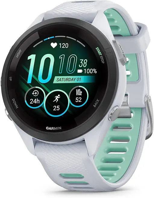Garmin Forerunner 265S Running Smartwatch, Colorful AMOLED Display, Training Metrics and Recovery Insights, Whitestone and - B0CS4PLSNH