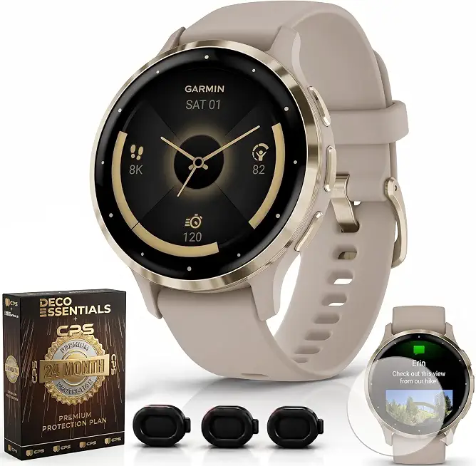 Garmin Venu 3S Soft Gold Stainless Steel Bezel AMOLED Smartwatch, 41mm French Gray Case, 010-02785-02 - B0F74MJGJ7