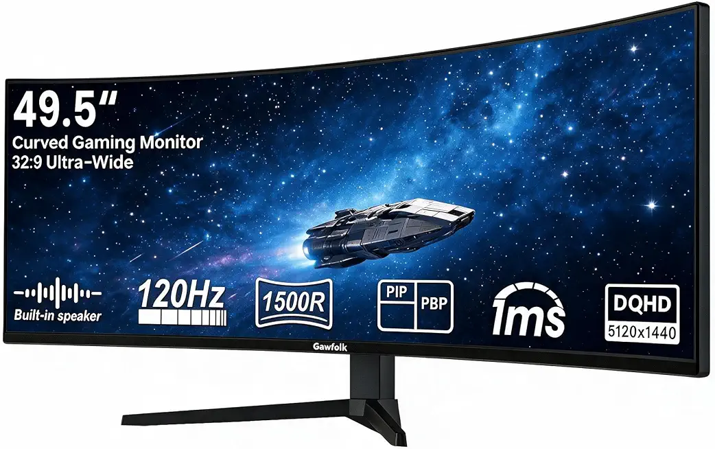 Gawfolk 49 inch Curved Gaming Monitor, 5120x1440 DQHD Ultra Wide Monitor - B0H15B7NT1