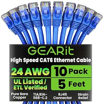GEARit Cat6 Patch Cables Cat 6 Ethernet Cable 5 ft 10-Pack Blue - B00D8N6UQ4