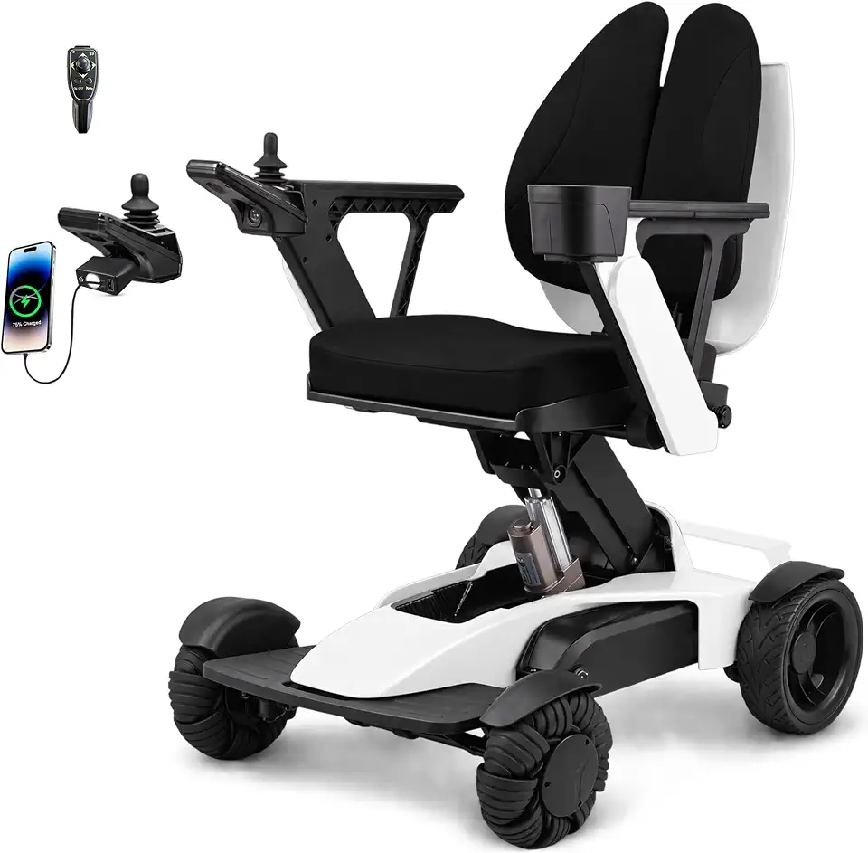 Height Adjustable Electric Wheelchair, 15-Mile Range, White - B0HL8MHGX7