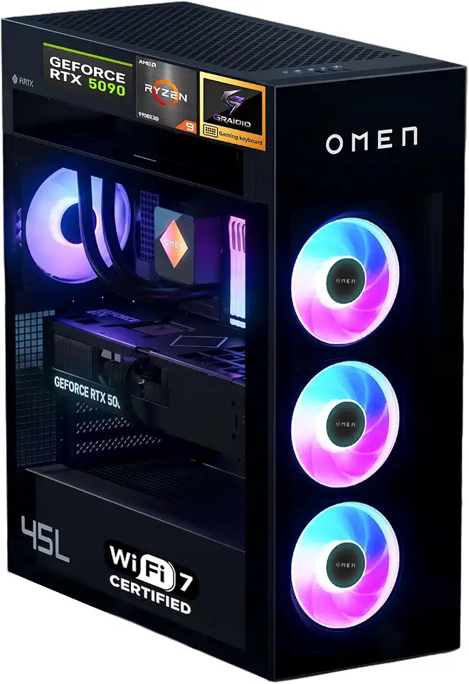 HP Omen MAX 45L Gaming Tower Desktop, AMD Ryzen 9 9900X3D, GeForce RTX 5090, Separated - B0H2YFQMCW