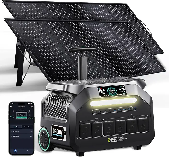 IEE 3200W/2048Wh Portable Power Station P3200 with 2x200W Solar Panels - B0HJ27RMR6