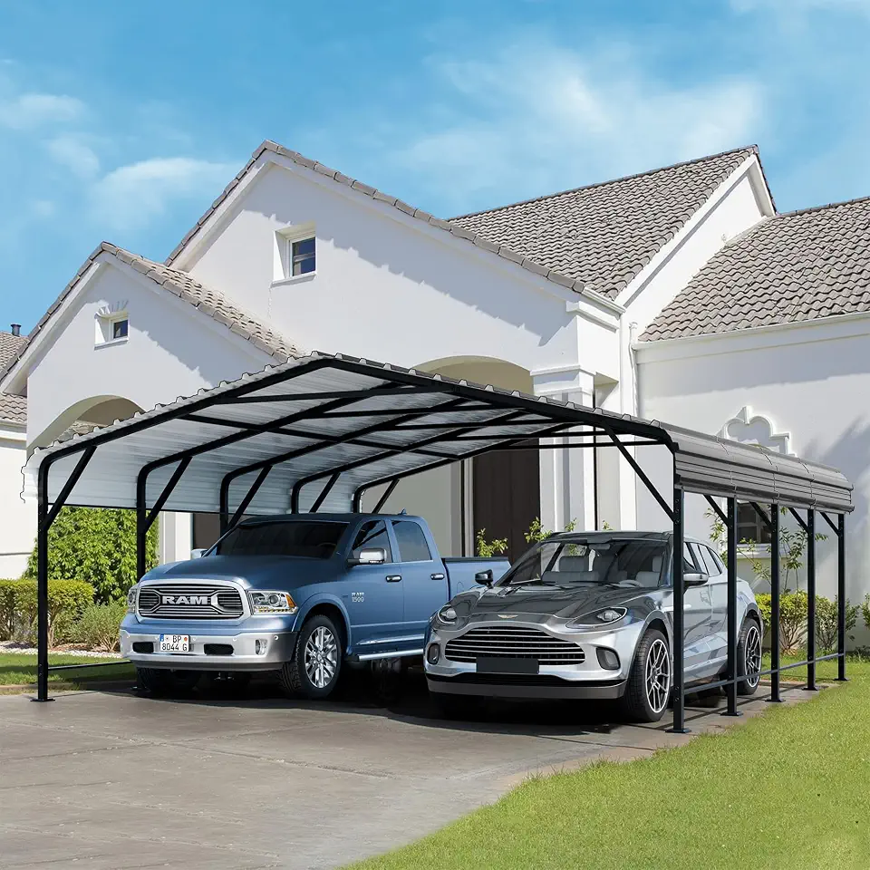 JAMFLY 20X20 FT Carport, Heavy Duty Carport Canopy with Galvanized Steel Roof and Frame, Metal - B0FB8JHJN5