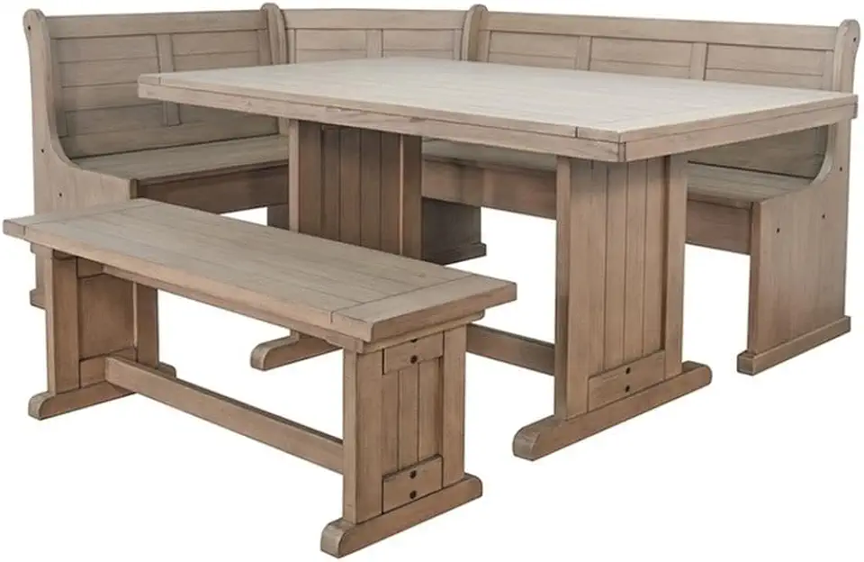 MAKLAINE Reversible Wood Breakfast Nook Dining Set with Storage, Hazelnut Finish, Space-Saving Design, Durable Construction, - B0HLC31LBV