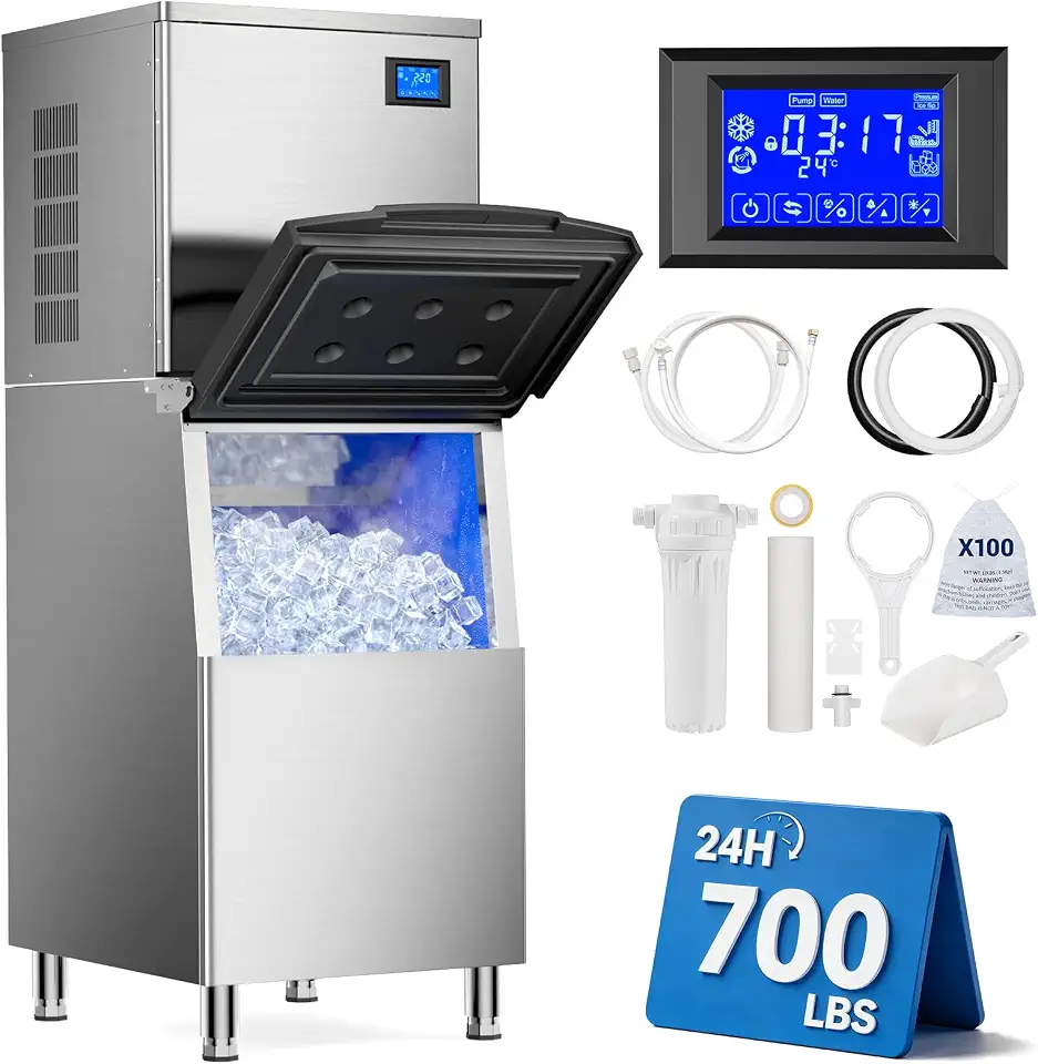 Mojgar 700 LBS/24H Commercial Ice Maker Machine, 500 LBS Large Storage Bin - B0HJZY6KWL