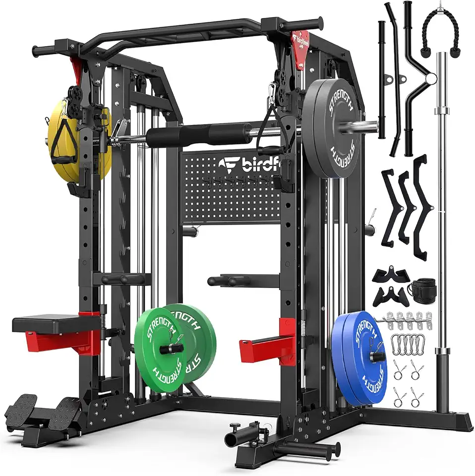 Multi-Function 2000LB Power Cage Smith Machine, Dual Pulley Cable Crossover - B0HCC9GBTK
