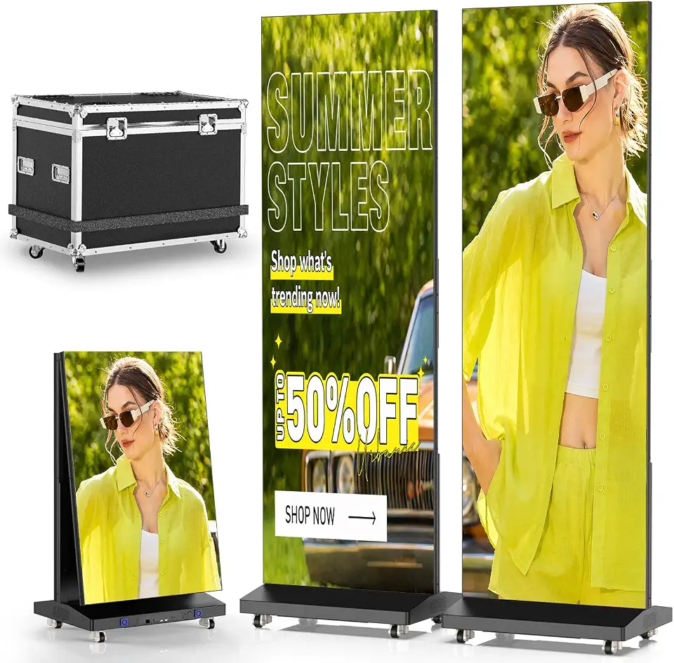 MWE P1.86 LED Poster Screen with Flight Case, 80" LED Digital Signage Display with Publishing - B0DWMT1Y5B