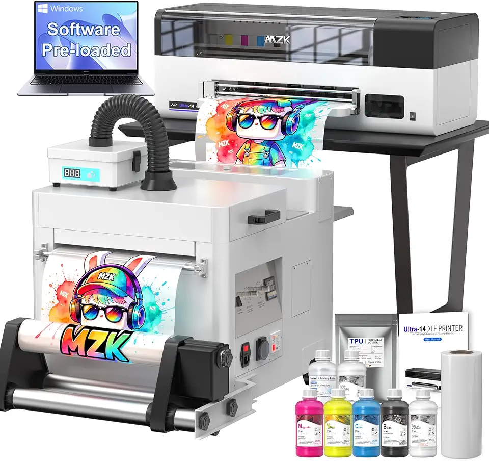 MZK I3200 Industrial-Grade 14'' A3 DTF Printer,A3 Print/2.5Min,One-Click Printhead Moisturizing,24/7 Auto-Maintenance,Smart Screen,Anti-Clog System,T-Shirt Printer for - B0H29PZD4X