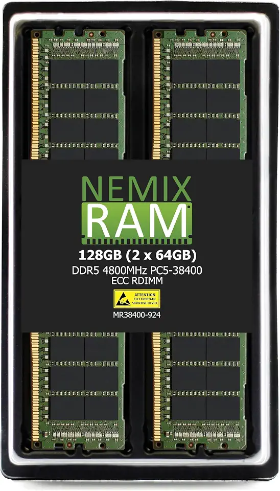 NEMIX RAM 128GB (2X64GB) DDR5 4800MHZ PC5-38400 2Rx4 1.1V CL40 288-PIN ECC RDIMM Registered Server - B0CNS9MFWJ