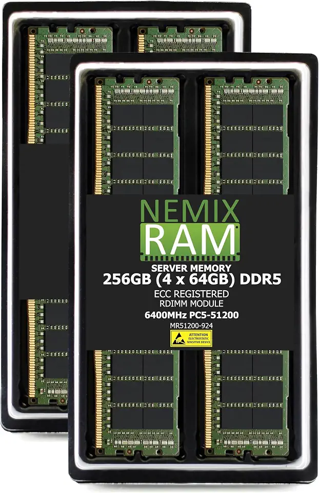 NEMIX RAM 256GB (4X64GB) DDR5 6400MHZ PC5-51200 CL52 2Rx4 1.1V 288-PIN ECC RDIMM Registered Server - B0F7J4F5WQ