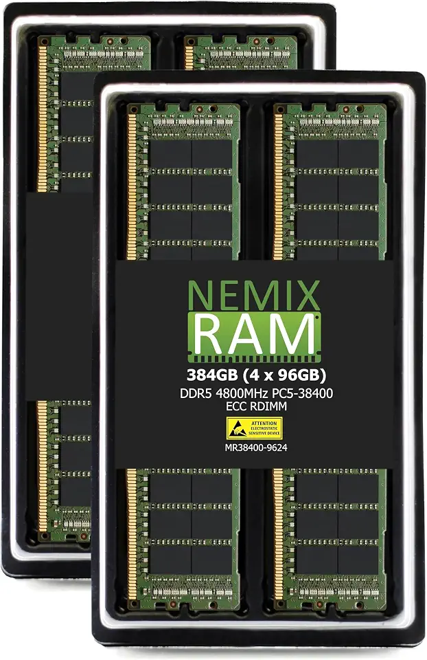 NEMIX RAM 384GB (4X96GB) DDR5 4800MHz PC5-38400 2Rx4 1.1V CL40 288-PIN ECC RDIMM Registered Server - B0D79TSK3J