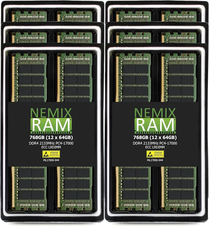 NEMIX RAM 768GB (12X64GB) DDR4 2133MHz PC4-17000 4Rx4 1.2V 288-PIN ECC LRDIMM Load Reduced Server - B0BJFDB3JM