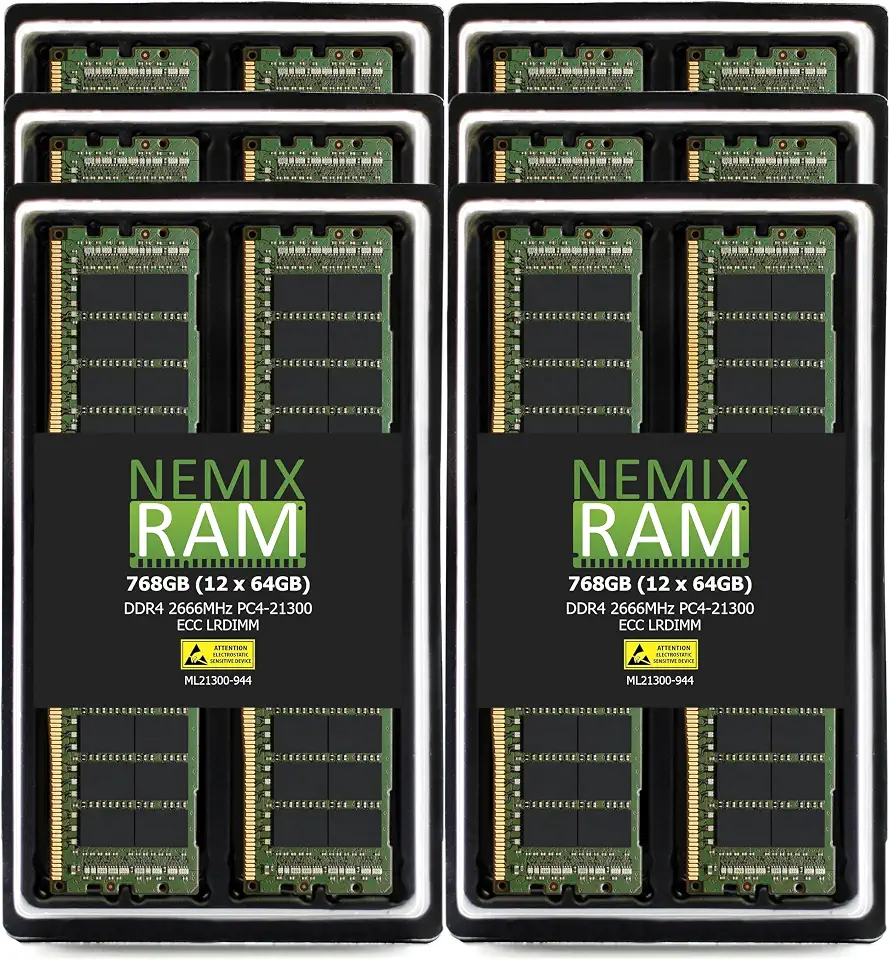 NEMIX RAM 768GB (12X64GB) DDR4 2666MHz PC4-21300 4Rx4 1.2V CL19 288-PIN ECC LRDIMM Load Reduced - B0BJGFY4T6