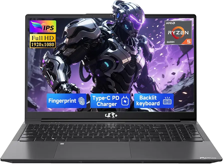 NIMO 15.6" IPS FHD-Light Gaming-Laptop,AMD Ryzen 5 6600H 16GB DDR5 RAM 256GB SSD (Beat i5-1335U, - B0GMWSZFR2