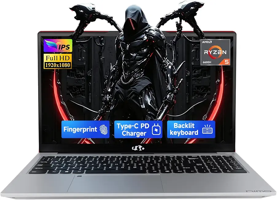 NIMO 15.6" IPS FHD Light Gaming Laptop,AMD Ryzen 5 6600H 16GB DDR5 RAM 512GB SSD - B0H24X1HBP