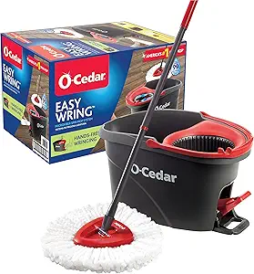 O-Cedar EasyWring Microfiber Spin Mop, Bucket Floor Cleaning System, Red, Gray, Standard - B00WSWGVZQ