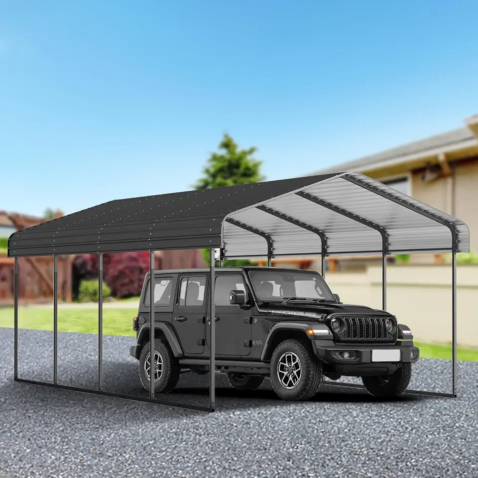 OurStarry 12 x 20 FT Metal Carport, Galvanized Steel Roof and Reinforced Base, Heavy Duty - B0HJJCSZNZ