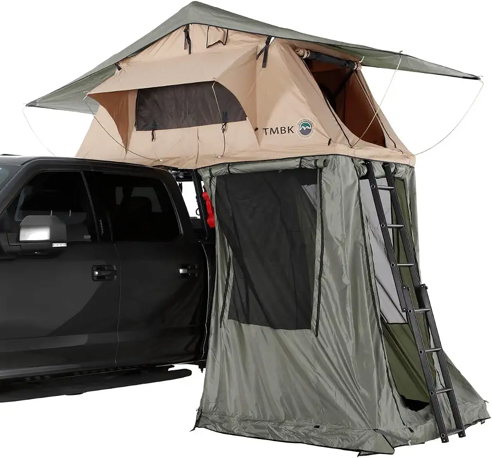 Overland Vehicle Systems LD TMBK 3 Soft Shell Roof Top Tent with Annex Combo, Tan - B0F2GDKZVJ