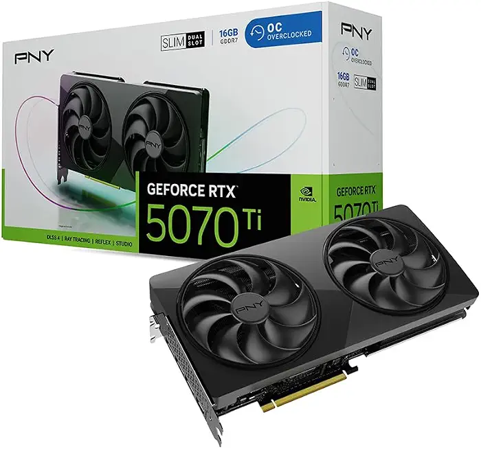 PNY NVIDIA GeForce RTX™ 5070 Ti Slim OC Dual-Fan Dual-Slot Graphics Card - B0GWK2K7PL