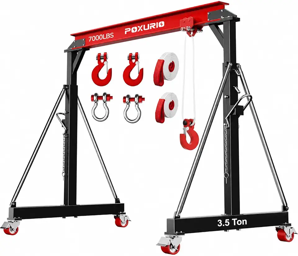 Portable Gantry Crane, 3.5 Ton 7000 lbs Capacity, Steel I-Beam Construction, 8.53–12.47 ft Adjustable Height, - B0HJW3WYQH