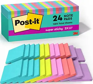 Post-it Super Sticky Notes, 3 x 3 in, Supernova Neons, 24 Pads - B01D8F5FKS