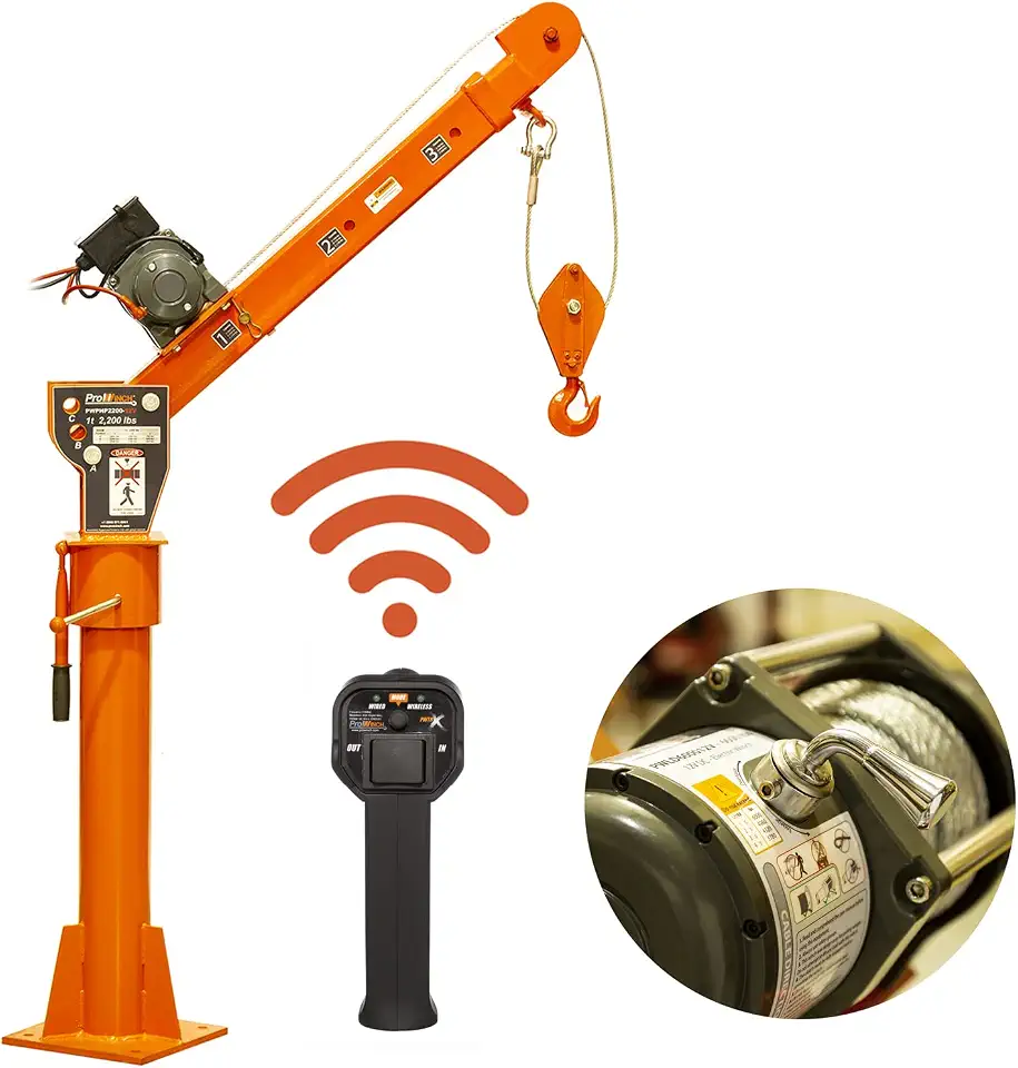 Prowinch 2000 lbs Davit Crane with Wireless Electric Winch 12V Truck Crane 360 Swivel - B08X19C87L