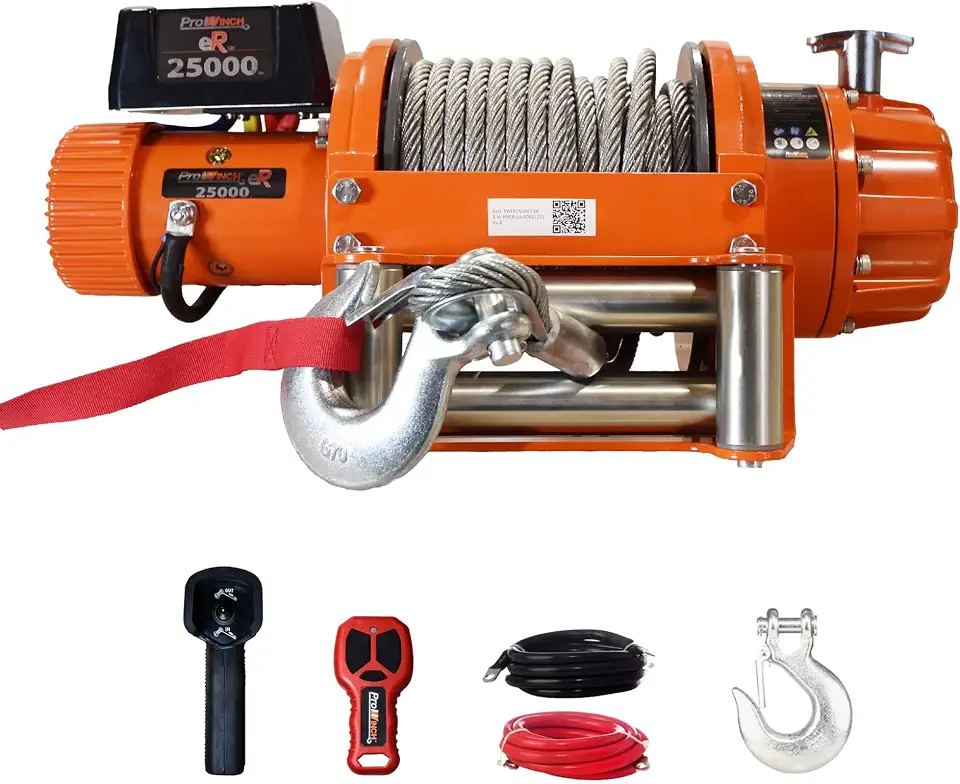 Prowinch 25,000 lbs 24V Heavy-Duty Electric Waterproof Winch with Steel Wire Rope, Wireless & Wired - B0CJYKHP74