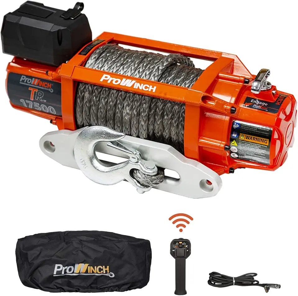 Prowinch Electric Wireless Waterproof Winch 17500 lbs 12V Synthetic Rope Steel Roller with Wireless Remote - B07QCQN4HV