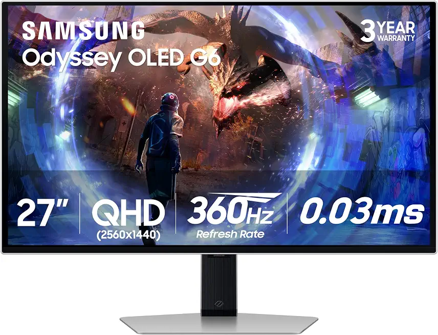 Samsung 27” Odyssey OLED G6 (G60SD) Series Gaming Monitor with QHD & QD-OLED, 360Hz 0.03ms, - B0D1DPFZLZ