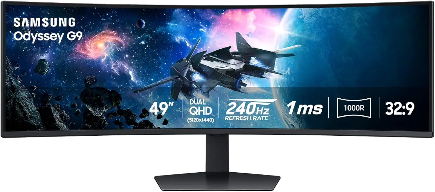 Samsung 49” Odyssey G9 Series DQHD 1000R Curved Gaming Monitor, 1ms(GtG), VESA DisplayHDR 1000, 240Hz, - B0CP6HW894