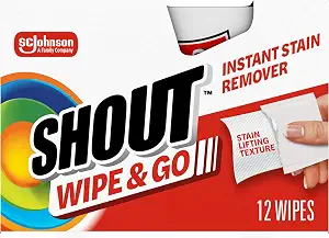 Shout Wipe & Go, Portable Instant Stain Remover Wipes, 12 Count, (1-Pack) - B01BHSTKPE