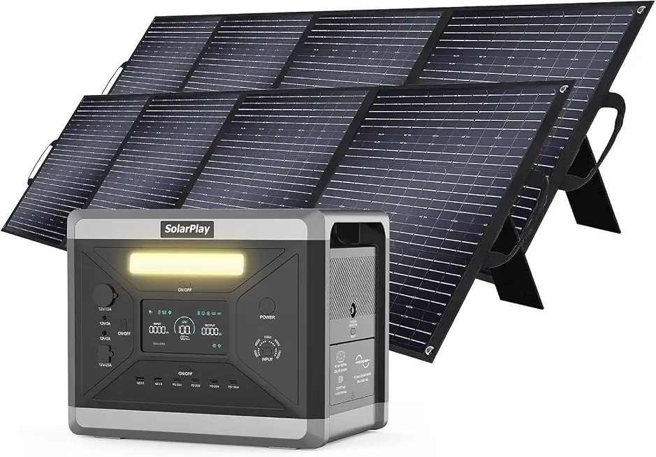 SolarPlay Q2501 portable power station, 2400W/2160Wh large capacity solar generator with 200W solar panels 2pcs, - B0DCZ4LM1P