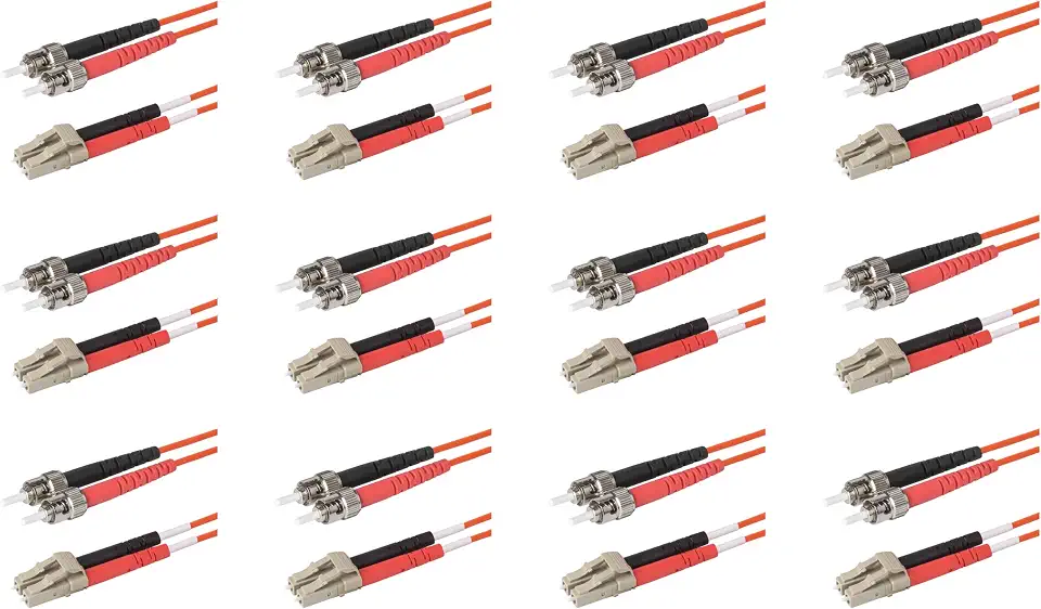 SpeedyFiberTX 12-Pack 500 Meter ST to LC Fiber Optic Patch Cable, Red and Black Boots, - B0CT3P8VYM