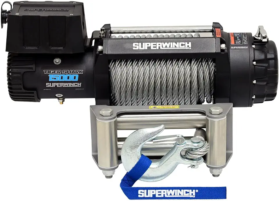 Superwinch 1515000 Tiger Shark 15000 12V DC Winch 15,000lb/6804kg Single Line Pull with Roller Fairlead, - B0BNLW273H