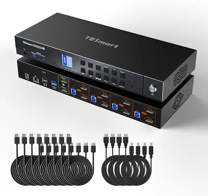TESmart 4K@144Hz Displayport KVM Switch 2 Monitors 4 Computers, DP 1.4 KVM Switch Dual Monitor - B0GLFG21L8