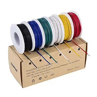 TUOFENG 22 AWG Solid Wire Kit, 6 Colors, 30 ft Each - B07TX6BX47