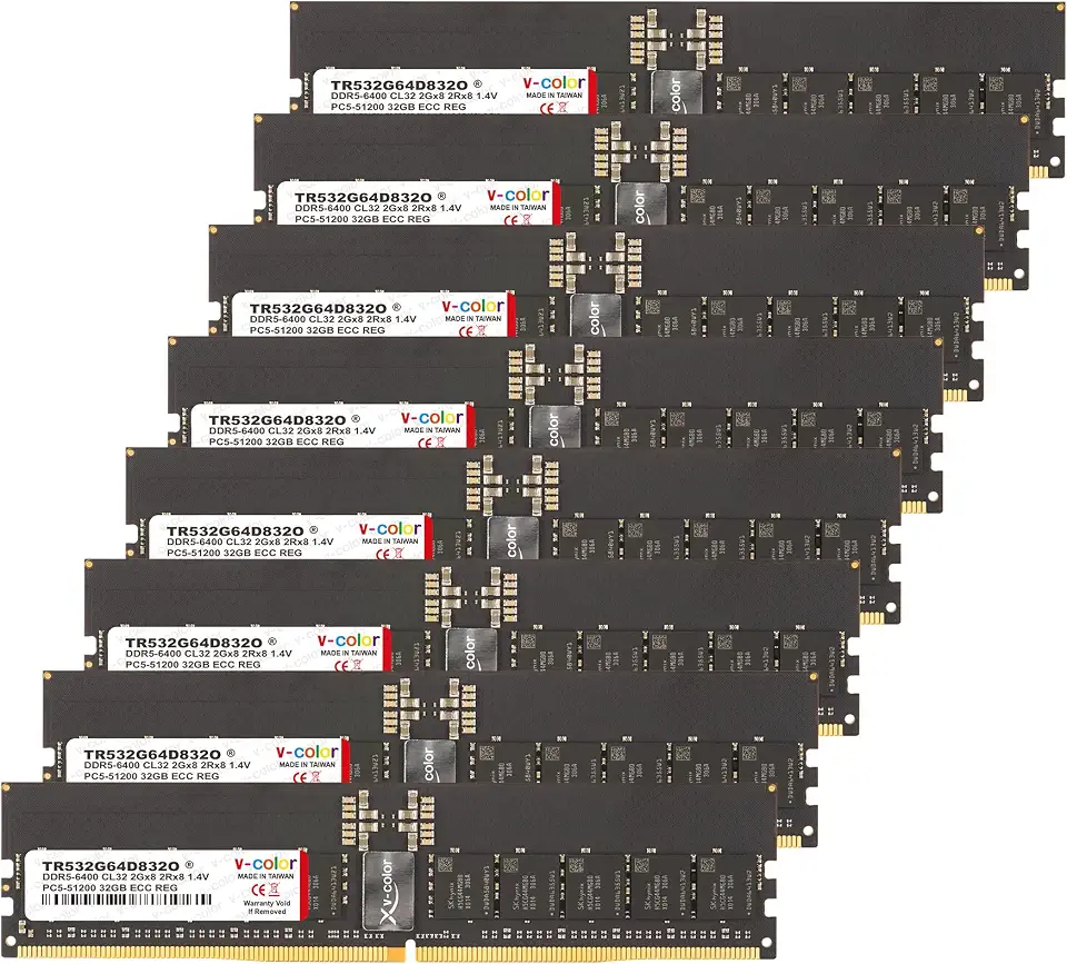 V-Color DDR5 256GB (32GBx8) 6400MHz CL32 Overclocking R-DIMM 2Gx8 2Rx8 1.4V ECC Registered DIMM Memory - B0DJVTJB9Z
