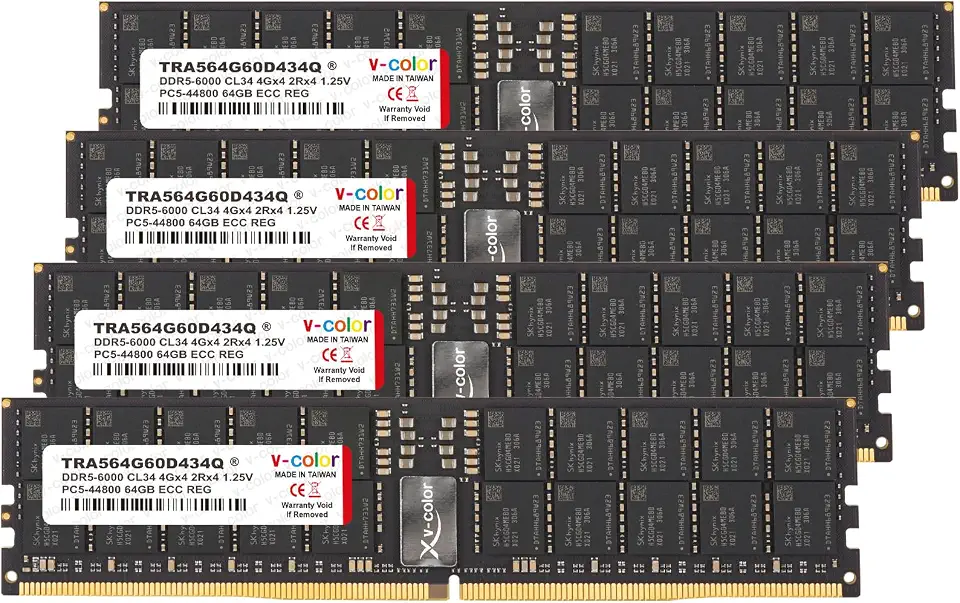 V-Color DDR5 256GB (64GBx4) 6000MHz 2Rx4 OC R-DIMM (Overclocking ECC Registered DIMM) 1.25V Memory Ram - B0D475DPJ6