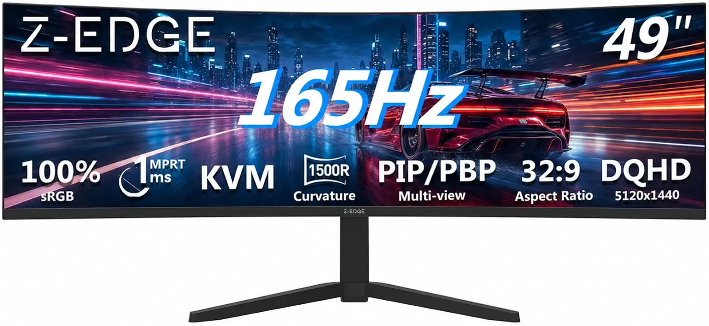 Z-Edge 49 inch Ultrawide Curved Computer Monitor, DQHD 5120x1440, 165Hz - B0GVJH66BZ
