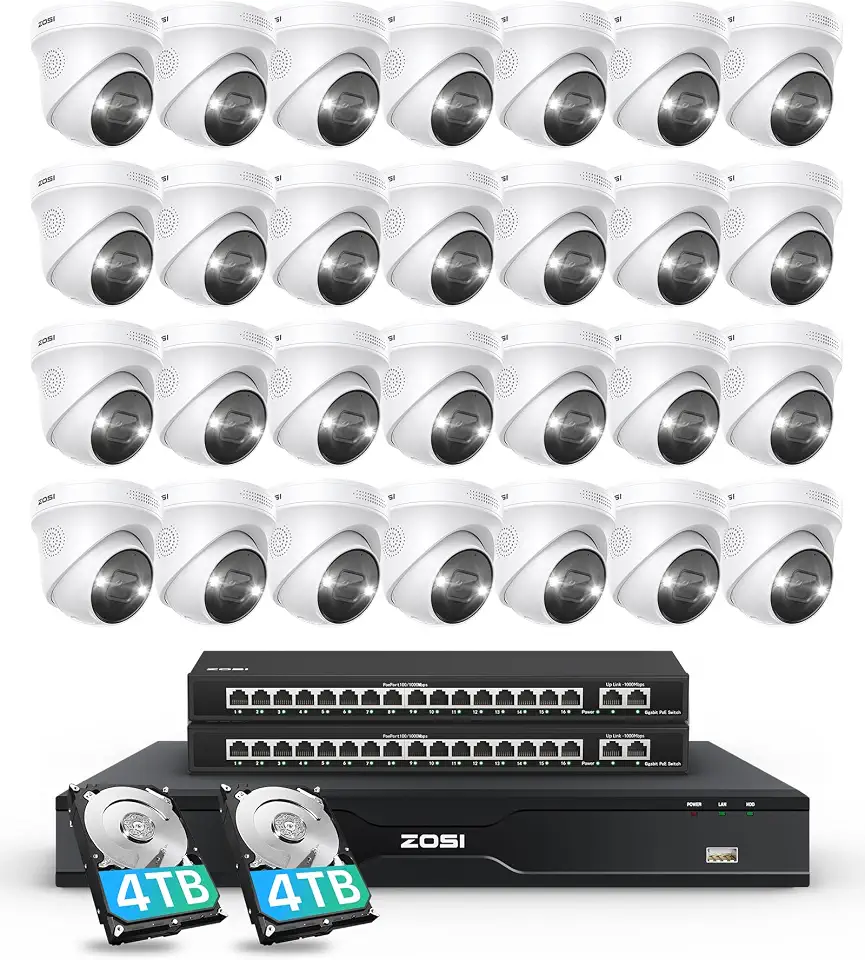 ZOSI 32CH 4K PoE Security Camera System, 28X Outdoor CCTV Cameras, 8TB HDD - B0HLDCRQ1M