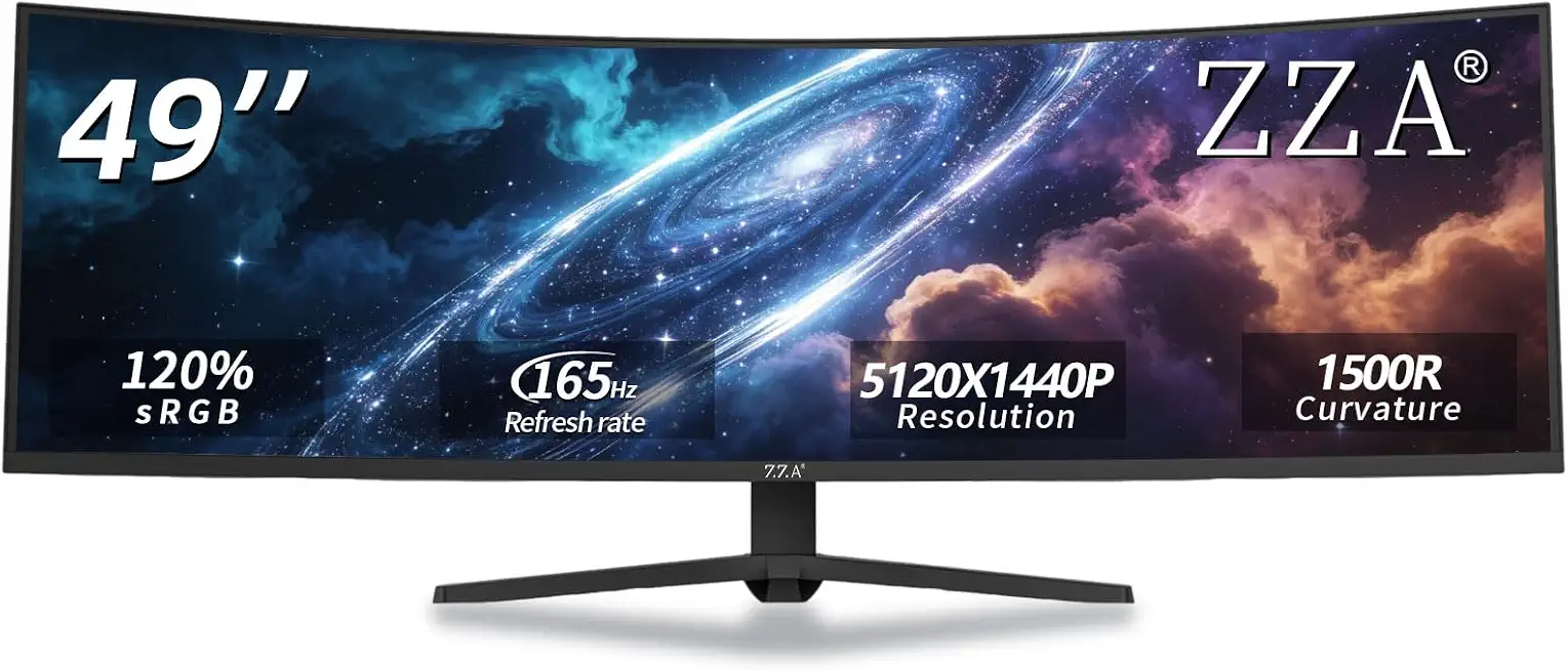 ZZA Ultrawide 49 Inch Curved Monitor 5120×1440P 165Hz Large Computer Monitor 5K Dual Quad High - B0G8X1K1BL